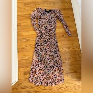 Zara Black Midi Dress with Pink and Tan Floral Print